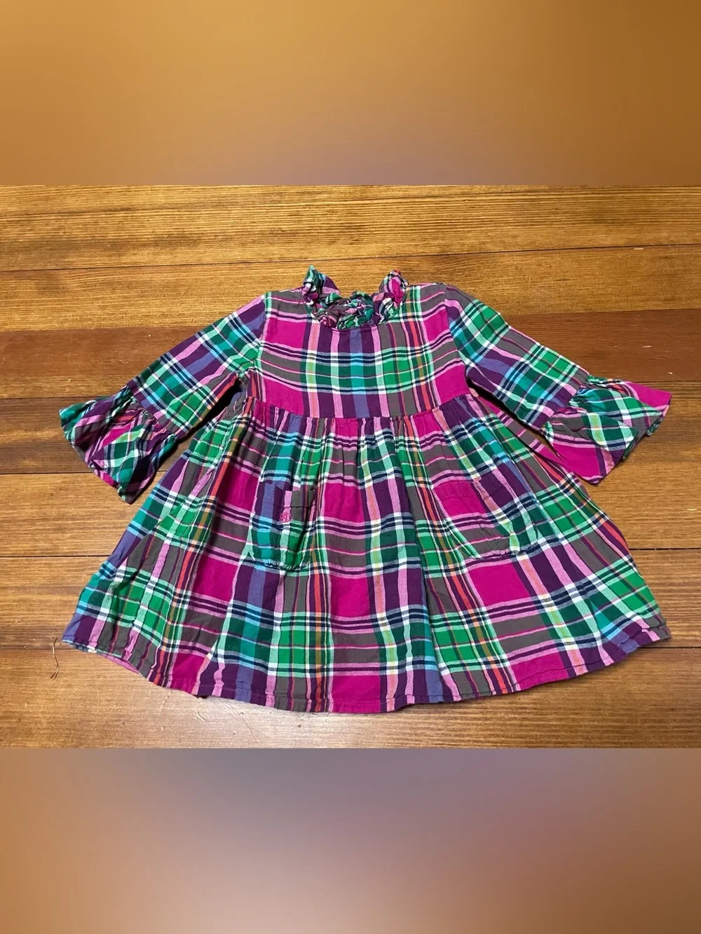 Ralph Lauren Pink and Green Plaid Ruffle Dress Size 24 Months